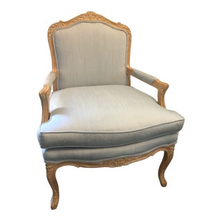 Pale Blue French Provincial Upholstered Bergere Chair For Sale