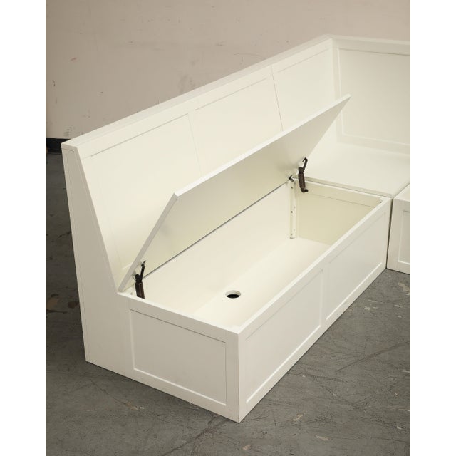 L-Shaped White Wood Corner Storage Banquette With Custom Cushions ...