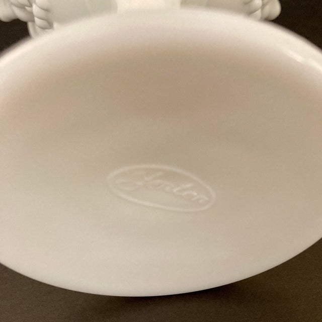 Vintage Fenton Milk Glass Pedestal Ruffled Hobnail Candy Compote Dish