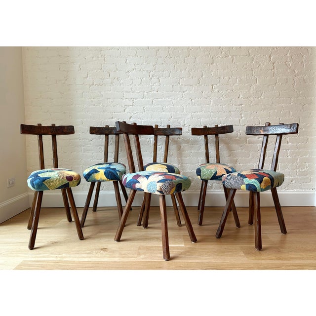 1950s French Brutalist Primitive Upholstered Chairs, Set of 6 For Sale - Image 12 of 12