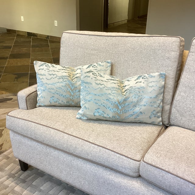 Textile New Pair of Cowtan & Tout Blue and Cream Tiger Print Lumbar Pillows For Sale - Image 7 of 8