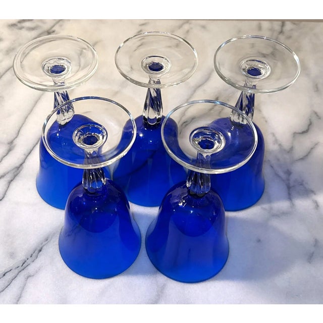 Blue Cobalt Blue, Twisted Stem Wine Glasses - Set of 5 For Sale - Image 8 of 11