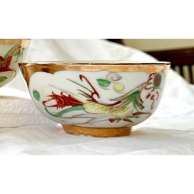 Ceramic Golden Dragon Phoenix Chinese Rice Bowls - Set of 5 For Sale - Image 7 of 16