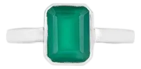 Classic Bezel Set Green Onyx Solitaire Ring in 925 Silver- Unisex Ring- Size 6