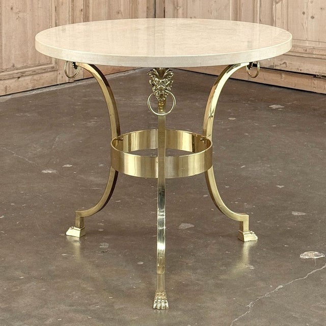 Mid-Century Modern Mid Century Polished Brass Tripod Table With Lion Heads and Stone Top For Sale - Image 3 of 17