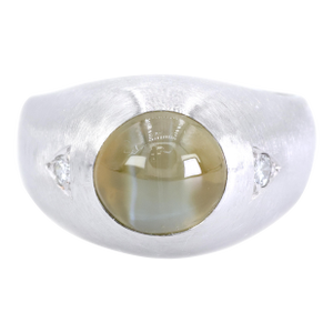 Platinum 950 Natural Chrysoberyl Cat's Eye and Natural Diamond Ring, Size 9.75