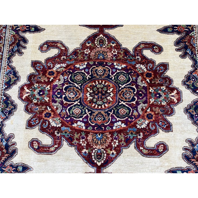 Beige Beige & Red Persian-Style Medallion Wool Rug, Natural Dyes, 5'10" X 8'5" For Sale - Image 8 of 16