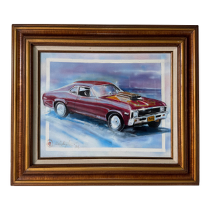 1984 Vintage Muscle Car Oil on Canvas Painting – Signed & Framed