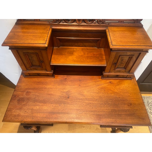 19th Century Antique French Writing Desk With Unusual Velvet Footrest For Sale - Image 13 of 17