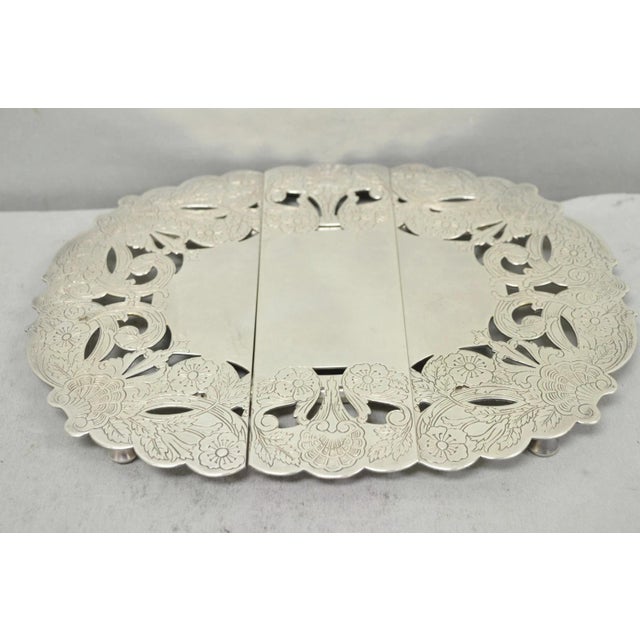 Vintage LBS Co Victorian Silver Plated Expanding 3 Section Pot Trivet For Sale - Image 14 of 14