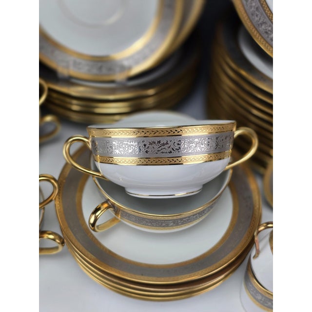 Gilt and Platinum Plaisance Service by Raynaud Limoges for Céralène, Set of 65 For Sale - Image 10 of 14