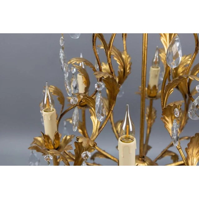 Hollywood Regency Style Gilt Metal and Crystal Glass Six-Light Chandelier, Italy For Sale - Image 14 of 18