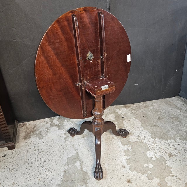 Brown Late 19th Century Small Round Mahogany Chippendale Style Tilt Top Dining/Tea Table With Ball & Claw Feet For Sale - Image 8 of 16