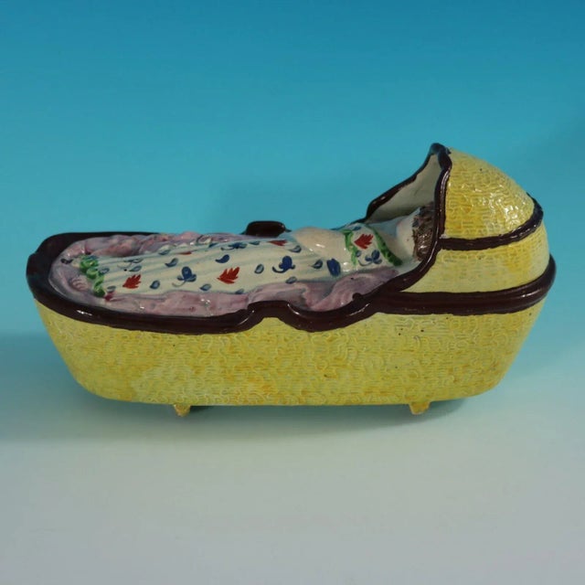 Early 19th Century Staffordshire Pearlware Child in Rocking Cradle For Sale - Image 4 of 13