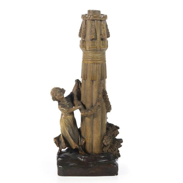 Porcelain Girl Lamp in Polychrome Terracotta For Sale - Image 6 of 6