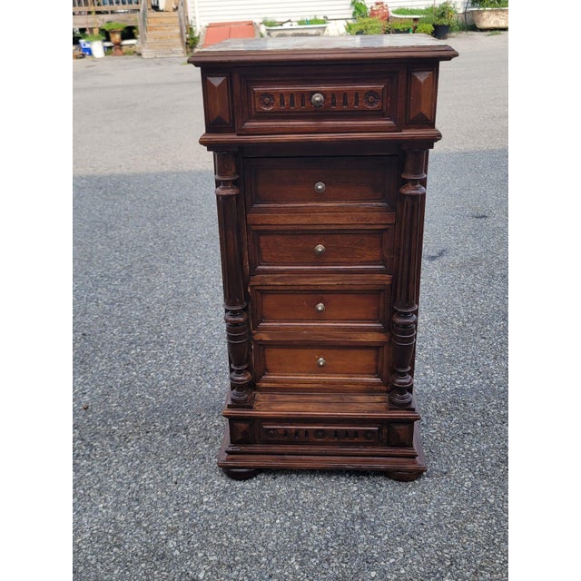 Brown 19th Century French Antique Walnut Marble Top Bedside Cabinet Nightstand For Sale - Image 8 of 18