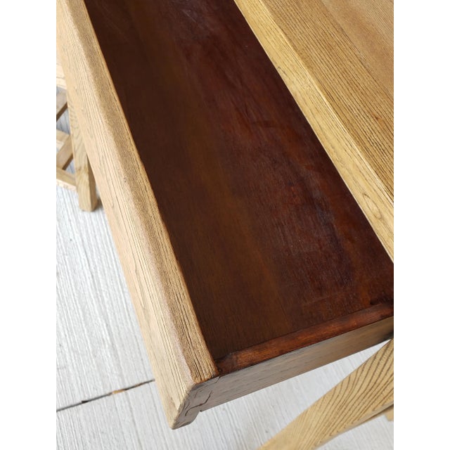 Camel Old Chinese Elm Wood Desk With Hidden Chair For Sale - Image 8 of 12