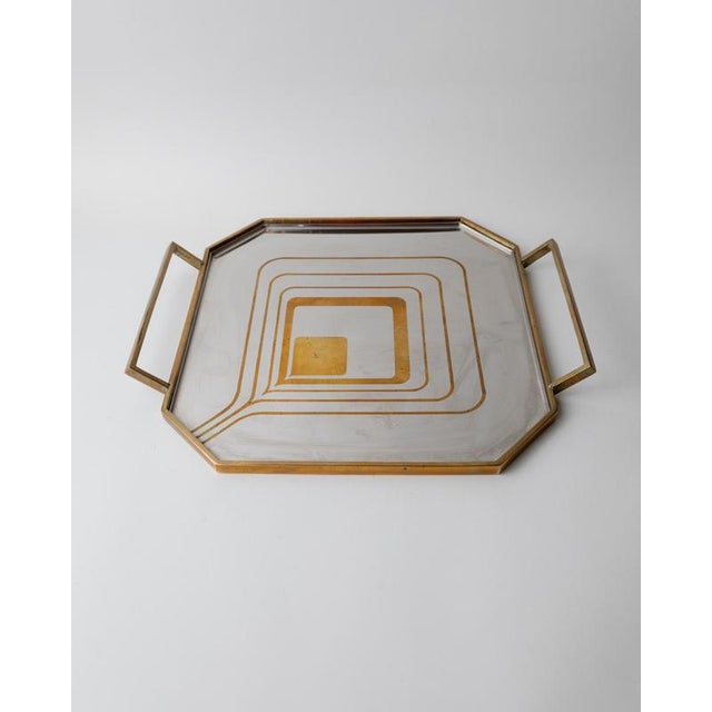 Mid-Century Octagonal Stainless Steel Tray with Brass Rim, 1970s For Sale - Image 6 of 12