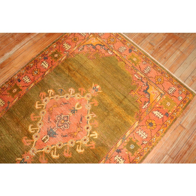 Early 20th Century Antique Zabihi Collection Green Turkish Oushak Rug - 4' x 6'5" For Sale - Image 5 of 7