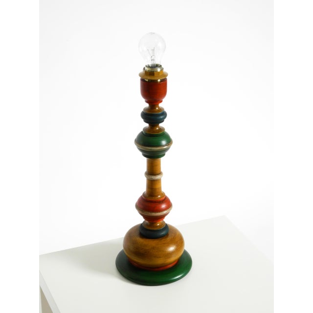 Postmodern , Large 1980s Table Lamp Made of Colorful Stained Pine Wood For Sale - Image 3 of 18