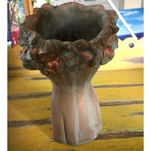 Copper Flower Girl Kissing Bust Copper Patina Indoor Outdoor Head Planter For Sale - Image 8 of 9