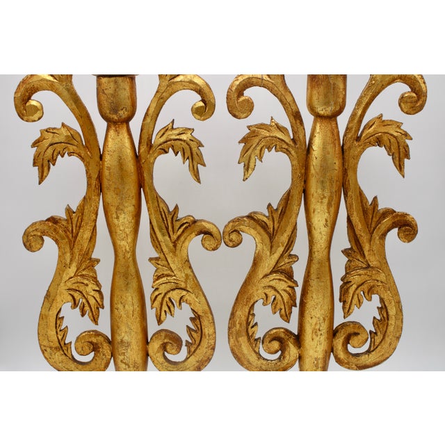 Gold Antique Italian Golden Gilt Wood Candlesticks For Sale - Image 8 of 8