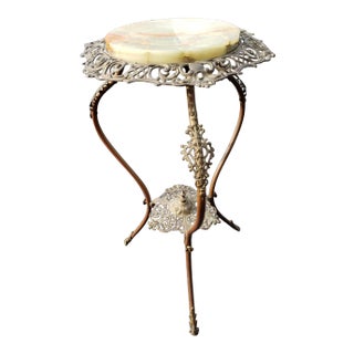 1970s Carved Iron With Stone Top Plant Stand For Sale