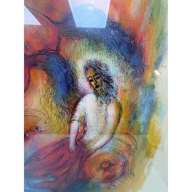 Wood C. 1973, "The Prophets by Rubin", French Mourlot Exhibition Color Lithograph - Featuring "Elizah", Giclee in Vintage Frame, Artist Reuven Rubin For Sale - Image 7 of 12