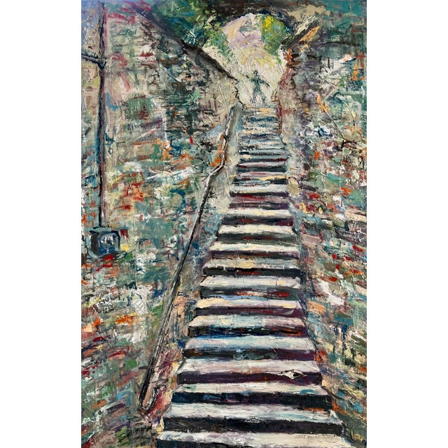 Impressionist "The Staircase", Abstract Oil Painting For Sale - Image 3 of 8