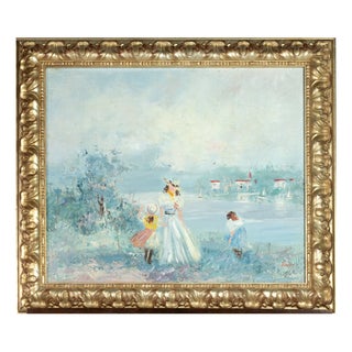 Bailey, Impressionist Soft Blue Riverscape, Early 20th Century, Oil on Canvas, Framed For Sale