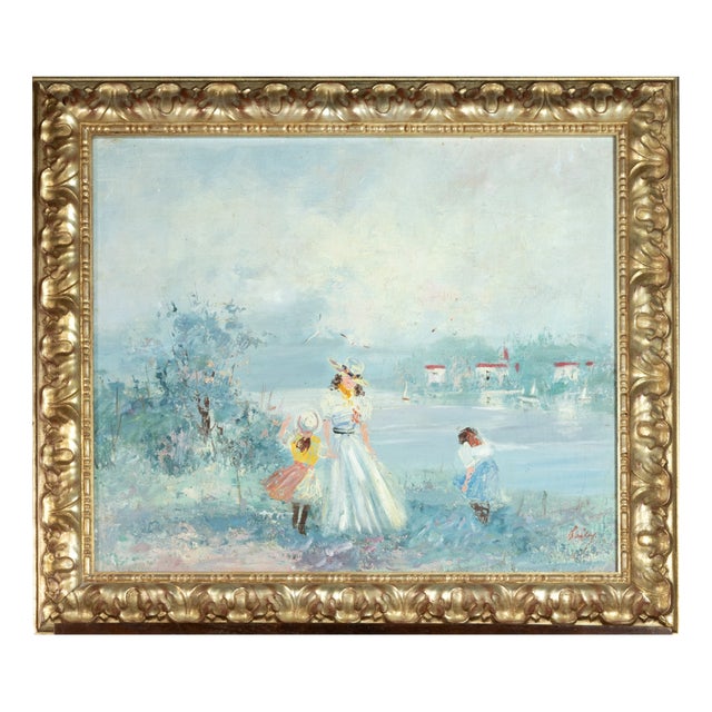 Bailey, Impressionist Soft Blue Riverscape, Early 20th Century, Oil on Canvas, Framed For Sale