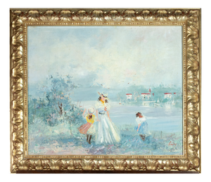 Bailey, Impressionist Soft Blue Riverscape, Early 20th Century, Oil on Canvas, Framed