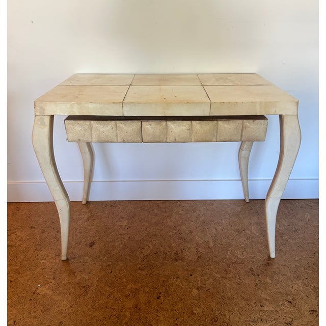 Mid-Century Modern 1990s Vintage R & Y Augousti Parchment Mounted Vanity and Stool - Set of 2 For Sale - Image 3 of 17