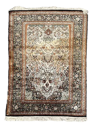 Mid-Century Middle Eastern Modern Rug in Beige & Black Fabric, 1950s