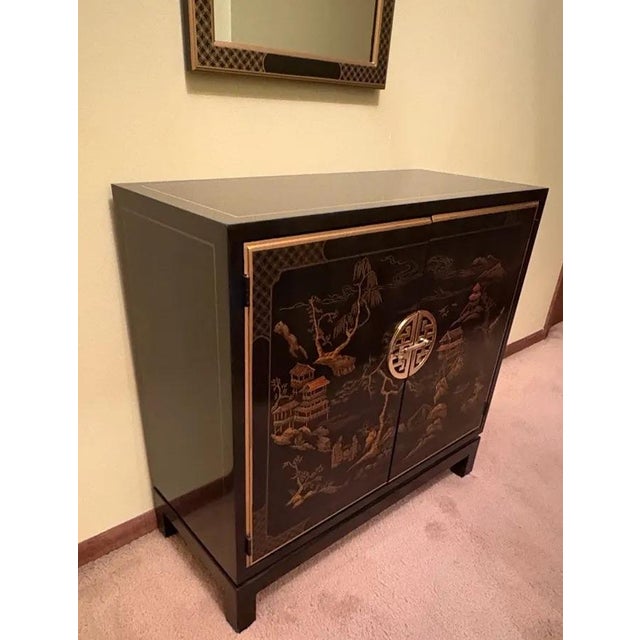 Chinoiserie Vintage Drexel Heritage Et Cetera Collection Chinoiserie Style Cabinet & Mirror For Sale - Image 3 of 6