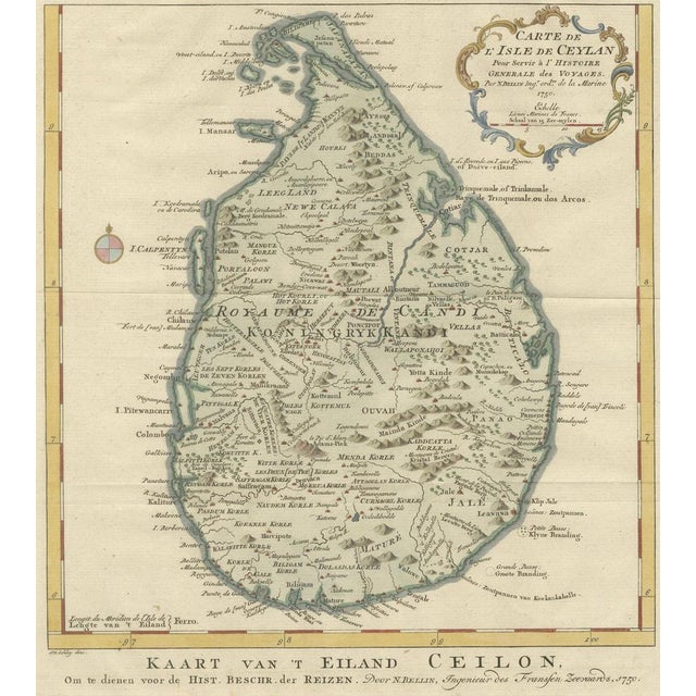 Antique Map of Sri Lanka, 1750 For Sale - Image 3 of 10