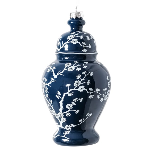 Chinese Navy Cherry Blossom Ginger Jar Ornament For Sale - Image 3 of 3