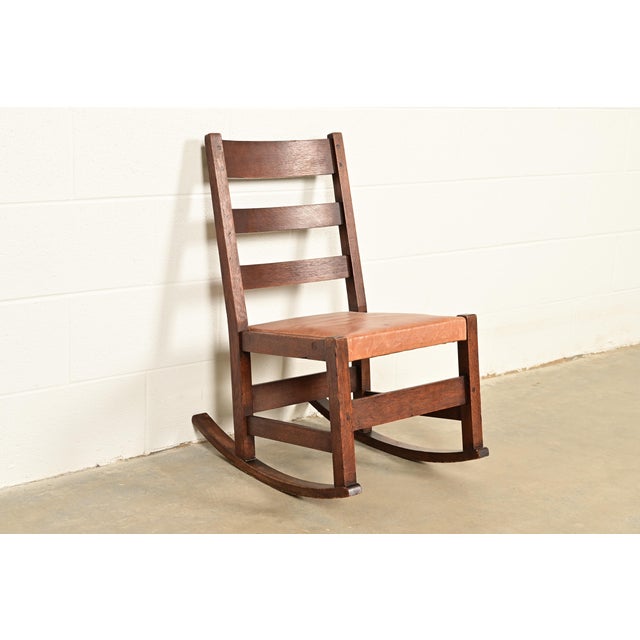 L. & J.G. Stickley, Inc. L. & J. G. Stickley Antique Mission Oak Arts & Crafts Rocking Chair, Circa 1910 For Sale - Image 4 of 13