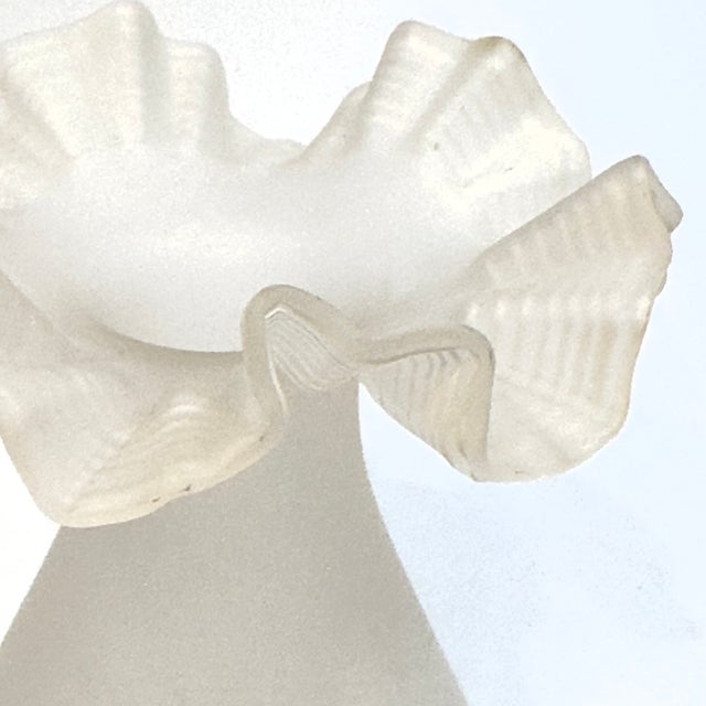 White Rare White Frosted Glass Vase With Eye-Catching Ruffled Top Circa 1980s For Sale - Image 8 of 13