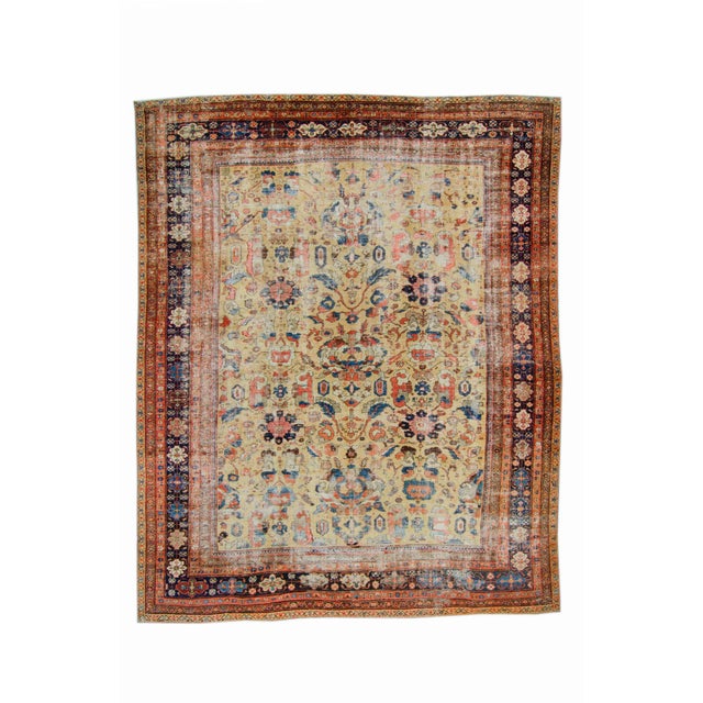 1880s Antique Allover Macaroon Yellow Blue Hand-Knotted Rug - 10’7” X 13’ For Sale - Image 11 of 11