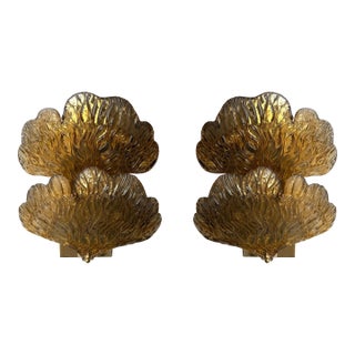 Contemporary Brass and Gold Murano Glass Palm Sconces, Italy - a Pair For Sale