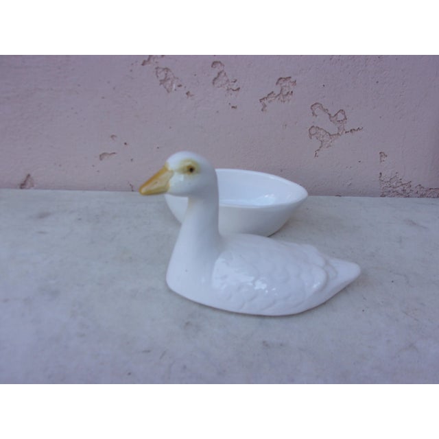 White Majolica goose tureen signed on underside Caugant, circa 1950.