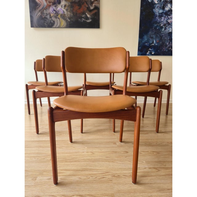 Model Od49 Dining Chairs in Teak and Cognac Italian Leather by Erik Buch for Oddense Maskinsnedkeri / O.D. Møbler, Denmark, 1960s, Set of 6 For Sale - Image 13 of 13