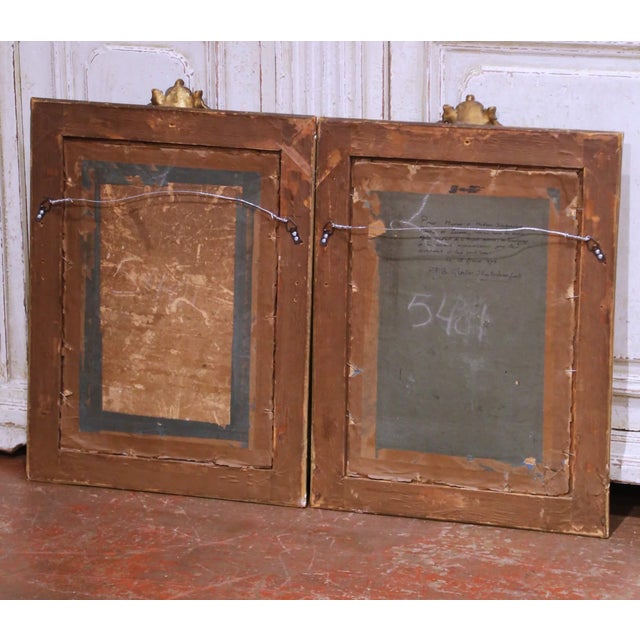 Pair of 18th Century French Louis XVI Framed Watercolors With Protective Glass For Sale - Image 13 of 14