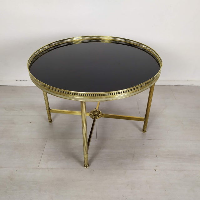 Coffee Table in Brass and Black Glass, 1970s For Sale - Image 4 of 16