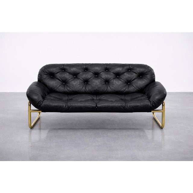 1970s Vintage Scandinavian Sofa in Black Leather by John-Bertil Häggström for Swed-Form, 1970s For Sale - Image 5 of 18