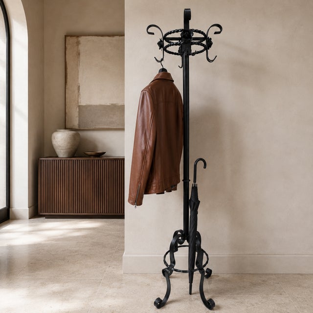 1920s French Art Deco Wrought Iron Hall Tree Hat Coat & Cane Umbrella Stand For Sale - Image 4 of 11