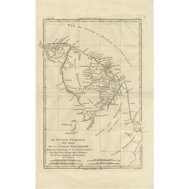 French Guiana and Suriname Colonial Map of the Guianas by Rigobert Bonne, 1780 For Sale