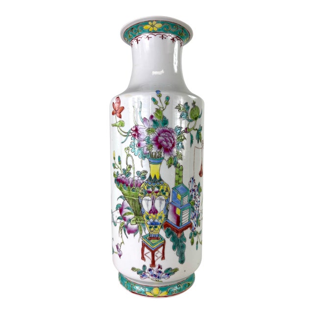 Mid-Century Chinese Export Handpainted Porcelain Vase. For Sale