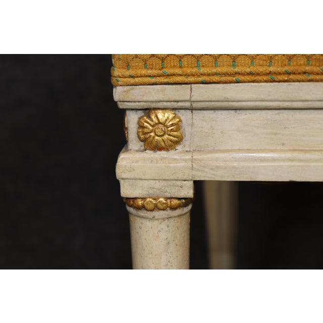 Wood 1950's Set 10 Louis XVI French Empire Style Painted Parcel Gilt Dining Chairs For Sale - Image 7 of 13